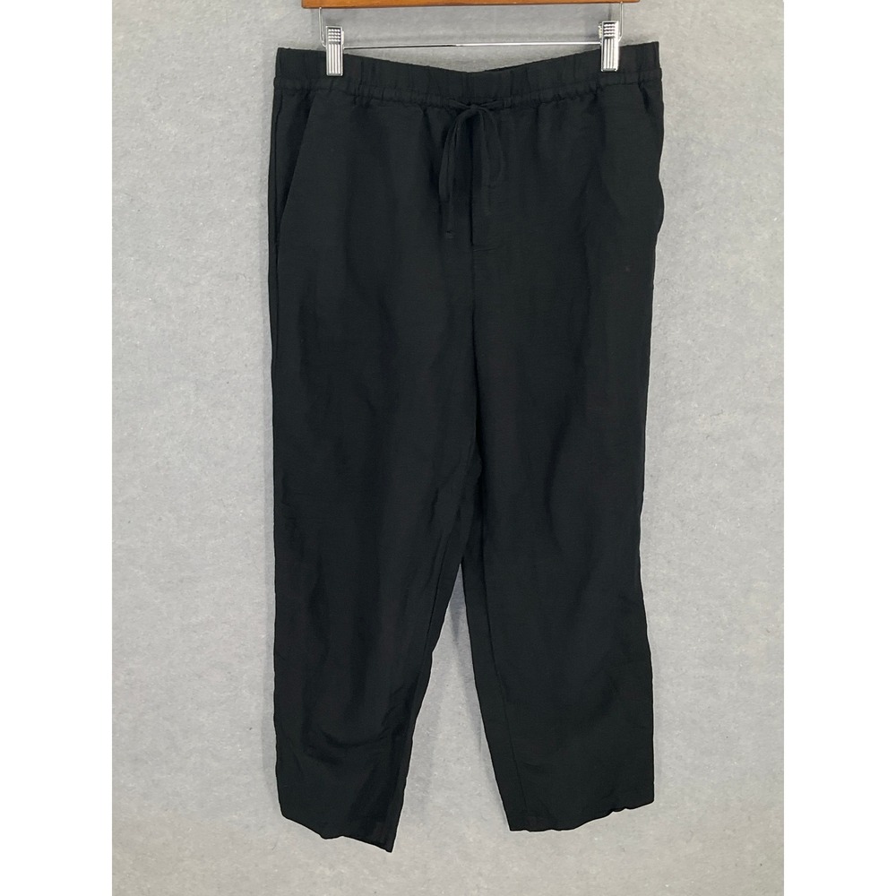 H&M Linen Blend Lounge Pants Womens‎ Medium Black Drawstring Crop Casual Beachy